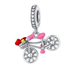   Pohledný růžový růžový dekorativní bicykl stříbrný přívěsek