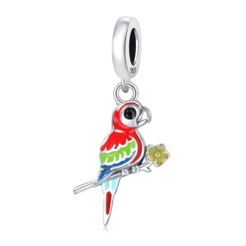 Barevný papoušek – stříbrný přívěsek (charm)