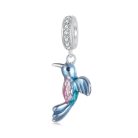 Kovově modrý kolibřík stříbrný přívěsek charm