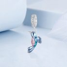 Kovově modrý kolibřík stříbrný přívěsek charm