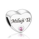 Stříbrný přívěsek s nápisem "Miluji Tě" a růžovým zirkonem