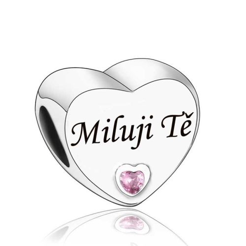 Stříbrný přívěsek s nápisem "Miluji Tě" a růžovým zirkonem