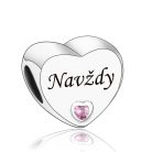 Stříbrný přívěsek s nápisem "Navždy" a růžovým zirkonem
