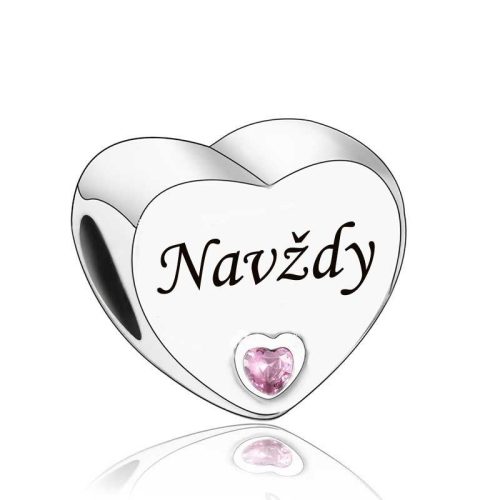 Stříbrný přívěsek s nápisem "Navždy" a růžovým zirkonem