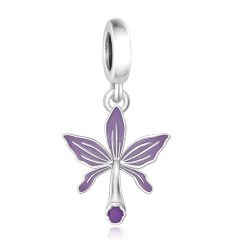 Fialové kouzlo orchideje – stříbrný přívěsek charm
