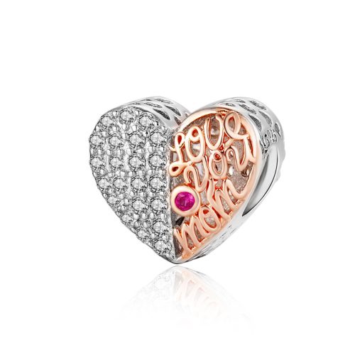 Stříbrné dvoubarevné srdce charm s nápisem "Love You"