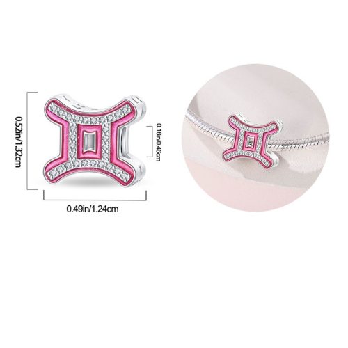 Růžový stříbrný korálek znamení Blíženci