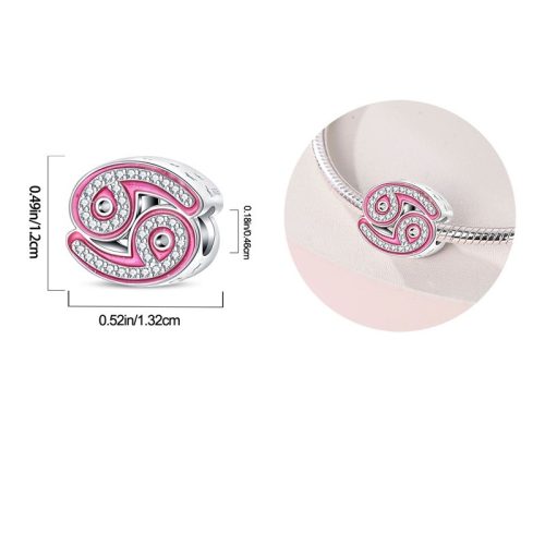 Růžový stříbrný korálek znamení Rak