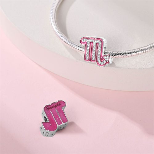 Růžový stříbrný korálek znamení Štír